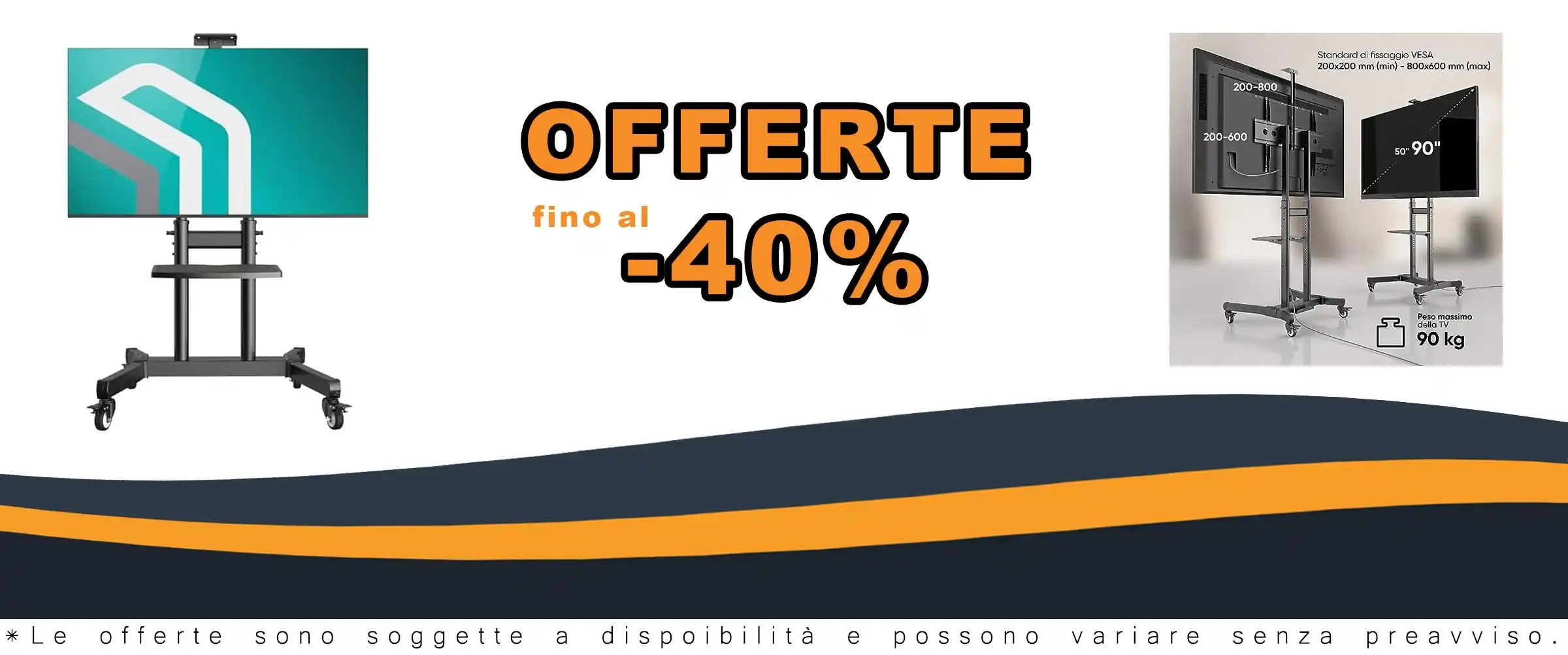 TV a schermo mobilità per pavimento da 50-90 pollici con carrello e ruote nero